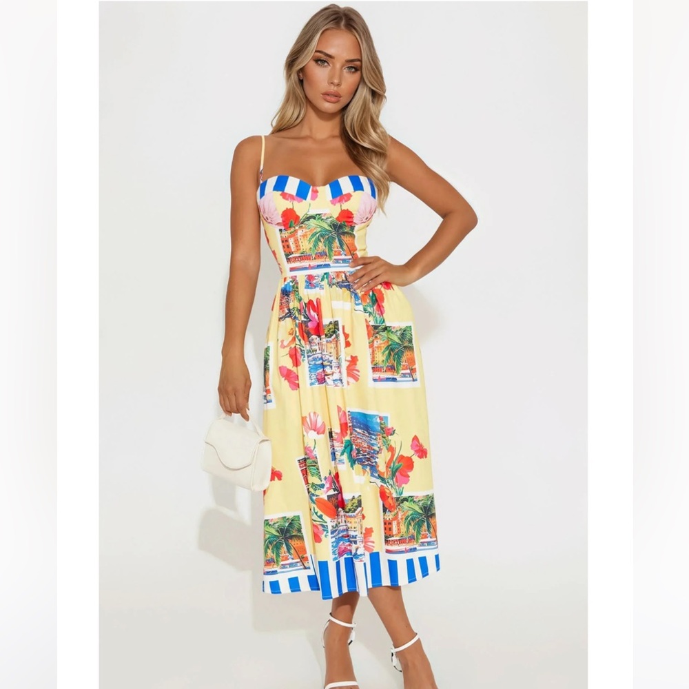 Italian Coast Poplin Midi Dress - Yellow/combo